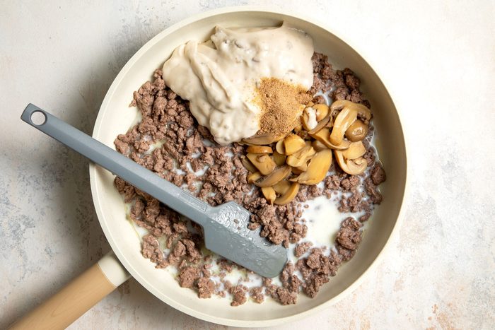 Cook beef over medium heat in large skillet