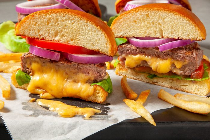 Juicy Lucy Burger served with fries