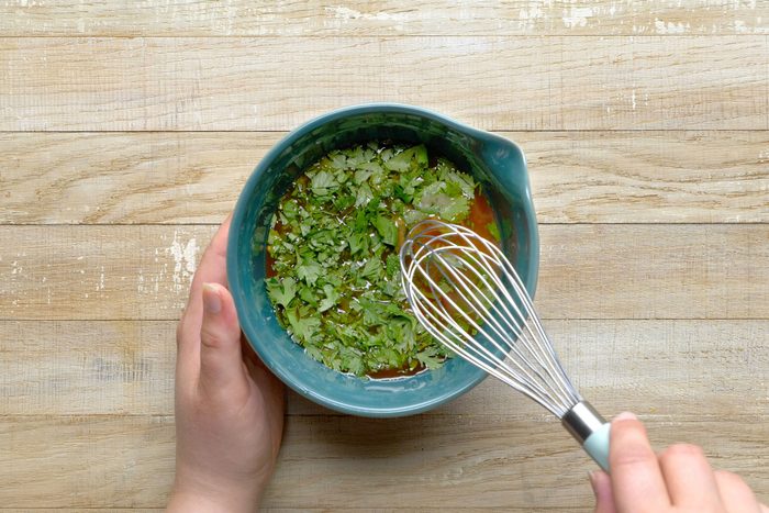 Whisk together the Clamato, cilantro, ketchup, hot sauce and salt in other bowl