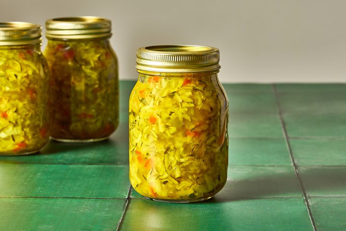 Sweet zucchini relish in a sealed glass jar