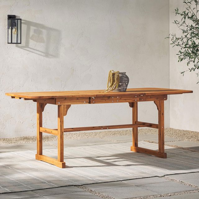 Walker Edison Boardwalk Acacia Wood Extendable Outdoor Dining Table