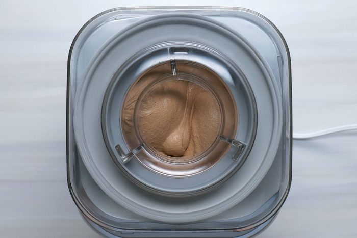 Freshly churned ice cream in ice cream maker