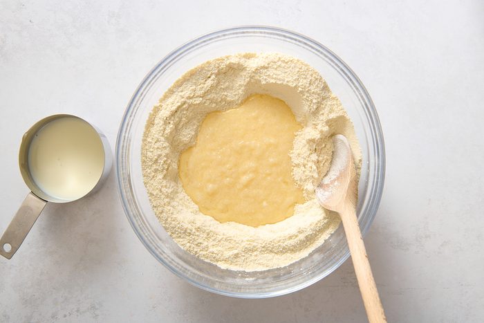 Combining wet and dry ingredients to make a batter