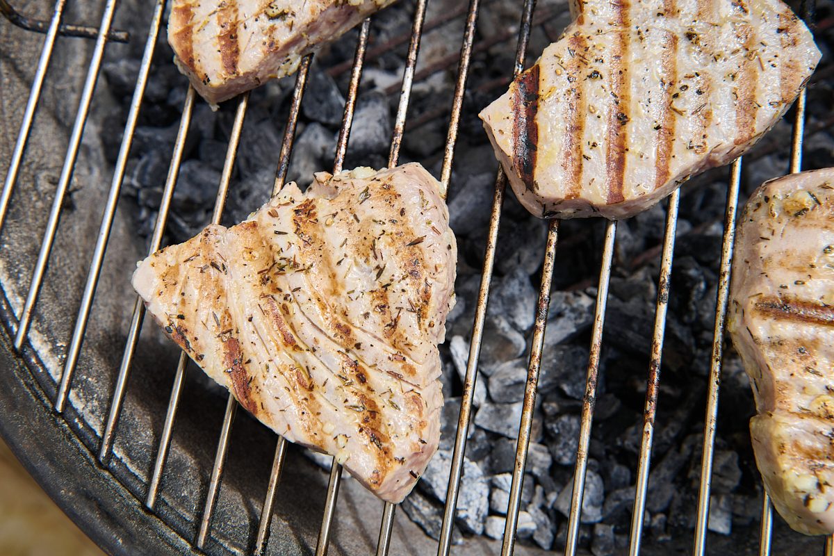 Tuna steaks on the grill