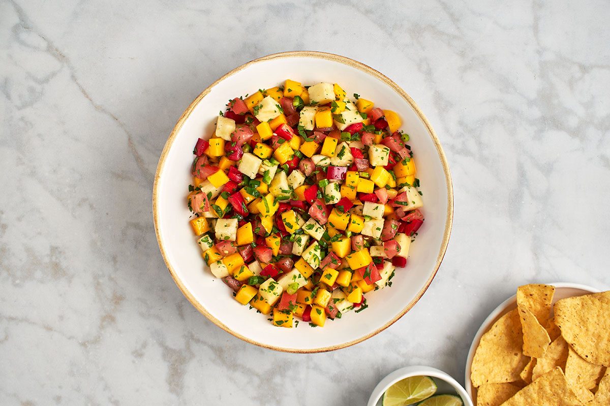 This tropically sweet mango pineapple salsa by Taste of Home will be a welcome addition at any party or potluck.