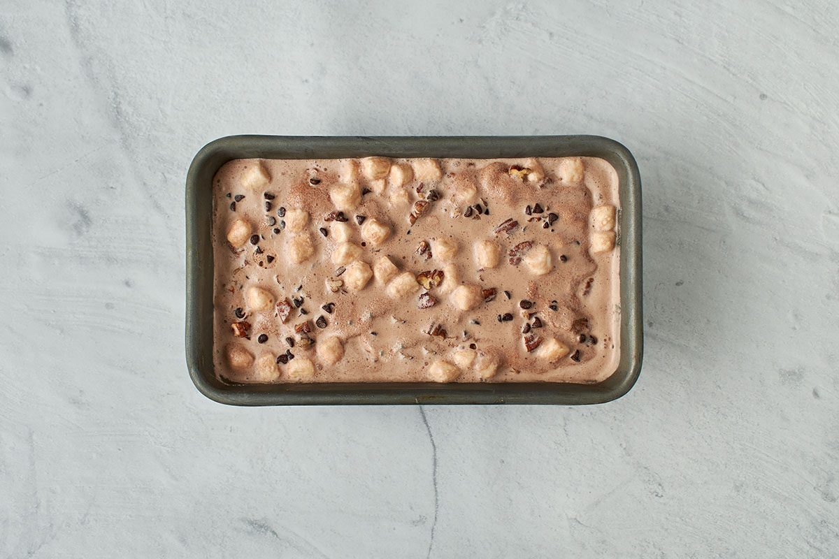 Rocky road ice cream chilled and ready to serve