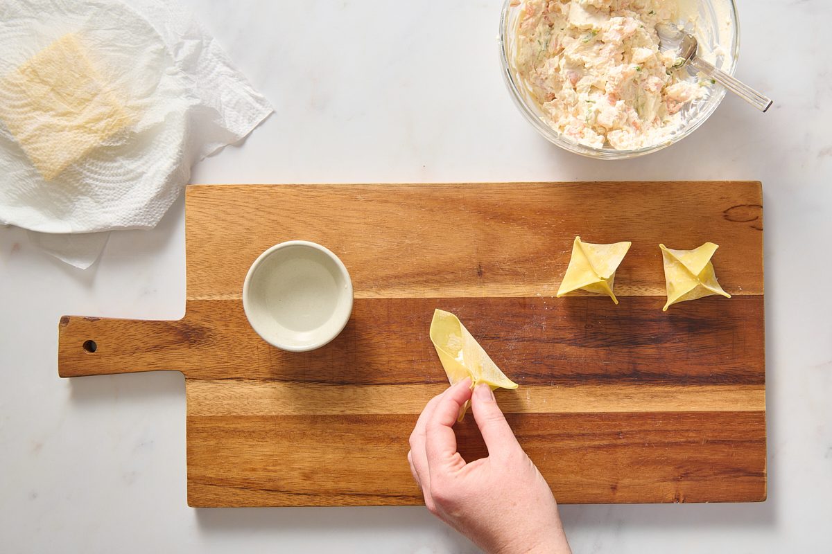 Assembling the shrimp rangoon