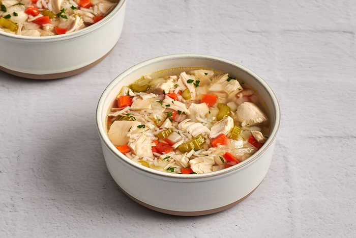 This slow-cooker rice and chicken soup by Taste of Home is an effortlessly delicious bowl of tender chicken, fresh vegetables, and perfectly cooked rice.