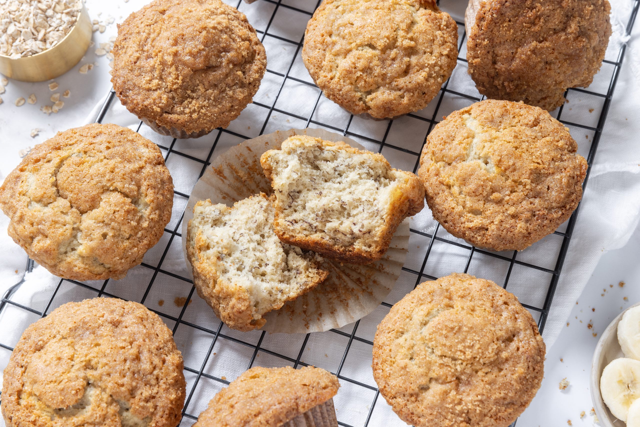 Detail of muffin opened showing it inside..