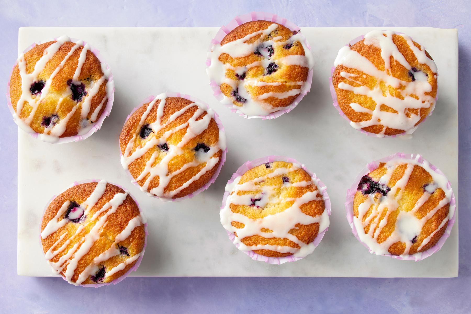 Top view shot of Blueberry Lemon Muffins on serving platter