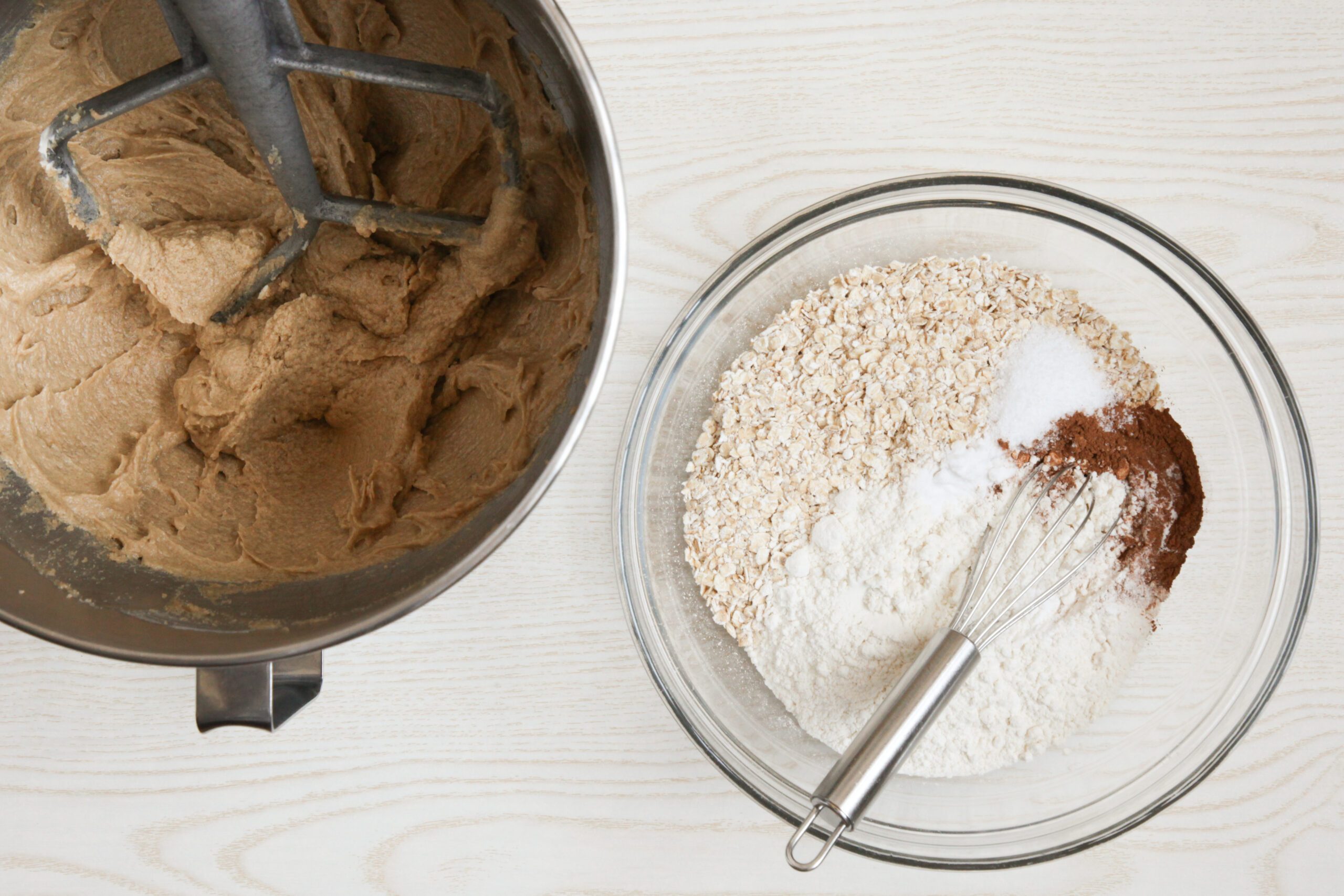 Mixing together wet and dry ingredients for cookies