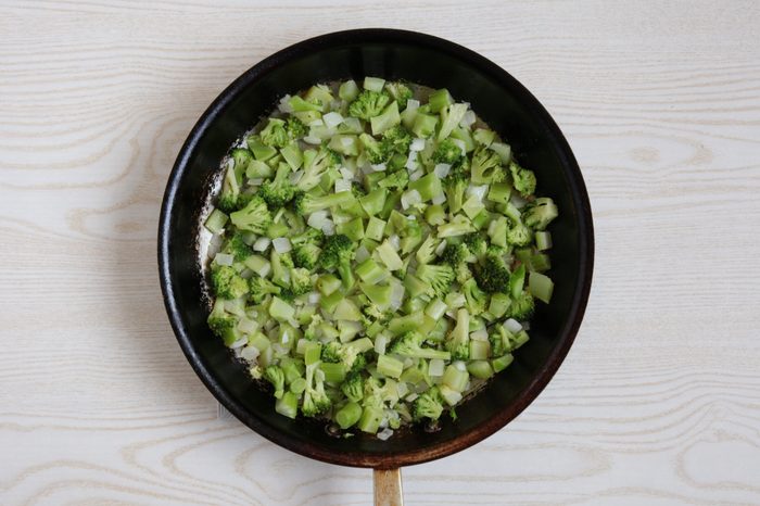 Sauteeing vegetables for broccoli rice casserole