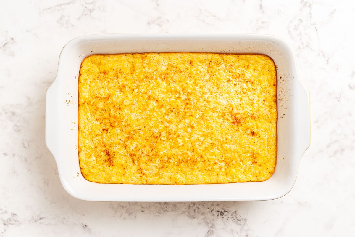 Taste of Home Cornbread Pudding recipe photo of the completed dish out of the oven.