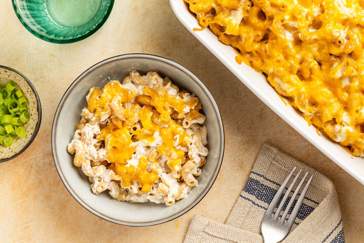 Taste of Home Crab Mac and Cheese recipe photo of the finished recipe and served.