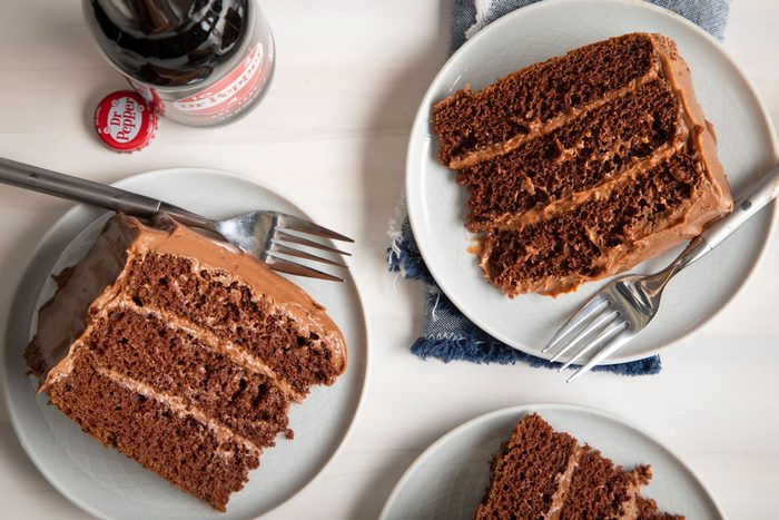 Dr Pepper Cake slices on two plates