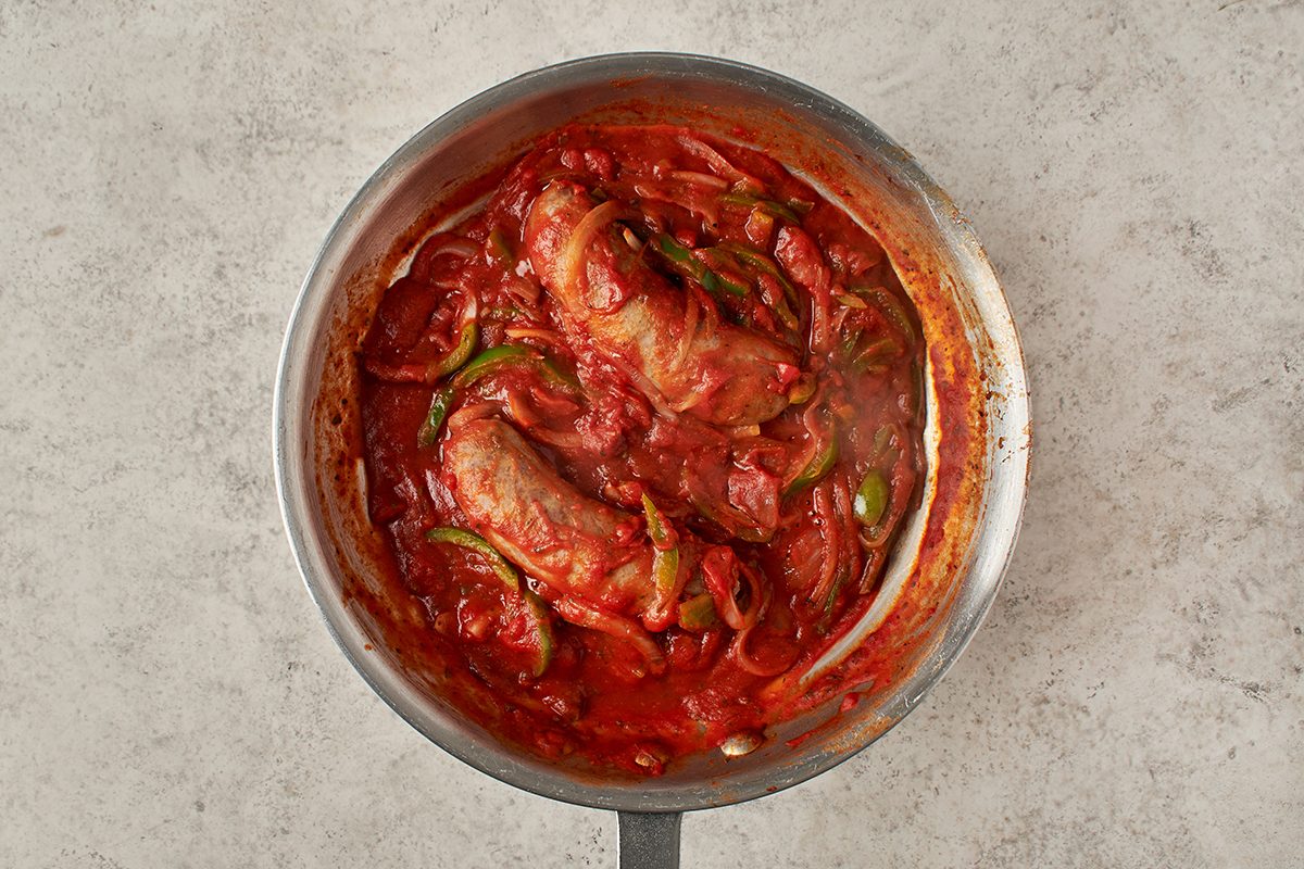 Saute veggies and add sausage