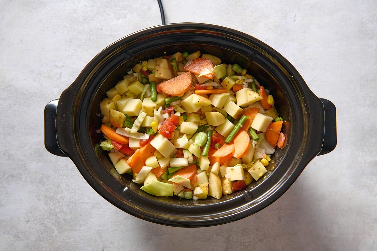 Ingredients combined in a slow cooker