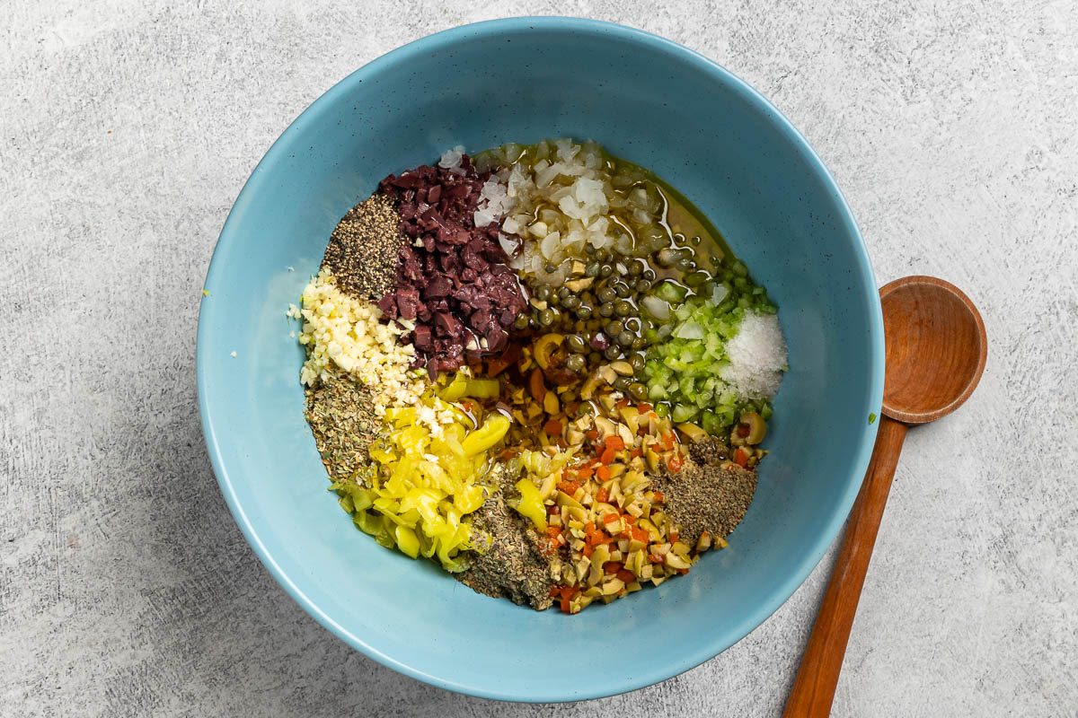 Taste Of Home Muffuletta Recipe Photo Of Making The Olive And Vegetable Paste.