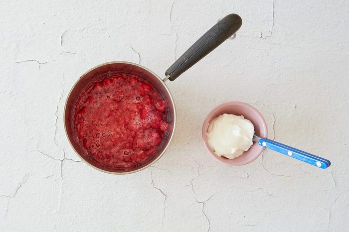 Make the toppings for easy cheesecake.