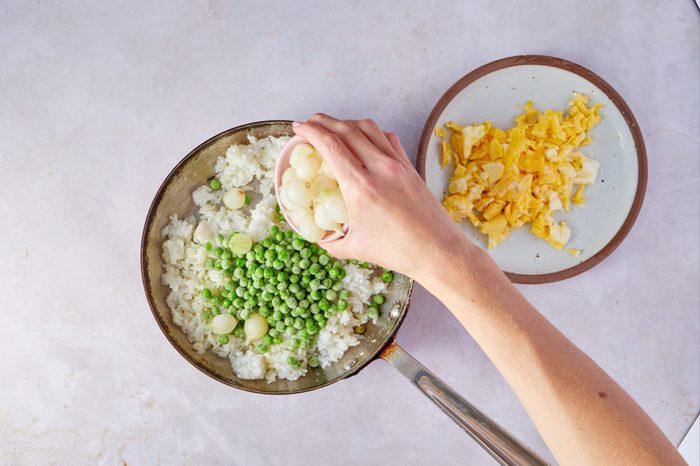 Cook the veggies for teriyaki steak.