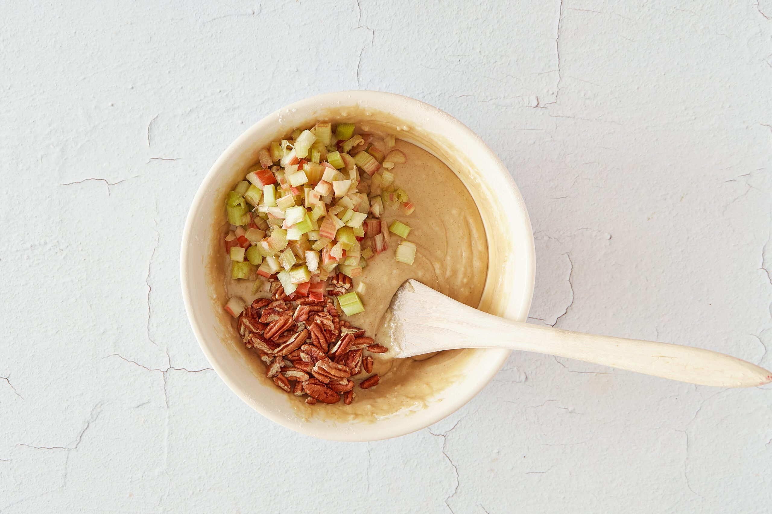 Add the rhubarb and nuts