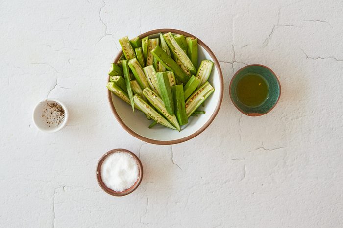 Ingredients for roasted okra.
