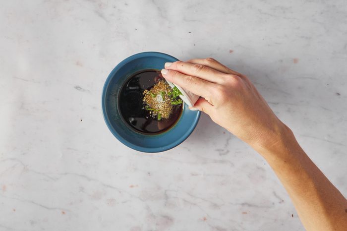 Make the dressing for the pasta salad with Italian dressing