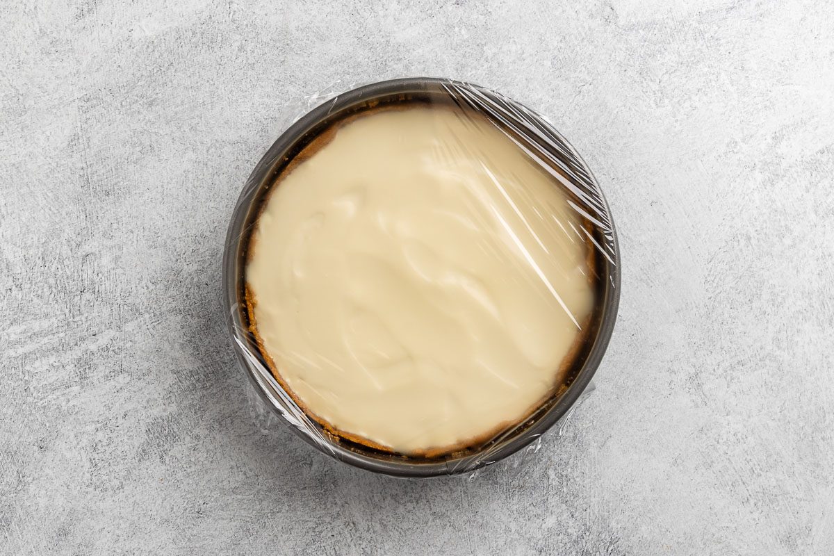 Taste of Home Ricotta Cheesecake recipe photo of the cooled and covered cheesecake.