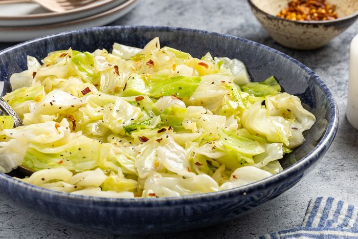 Taste of Home Sauteed Cabbage recipe photo of the finished recipe served in a serving bowl.