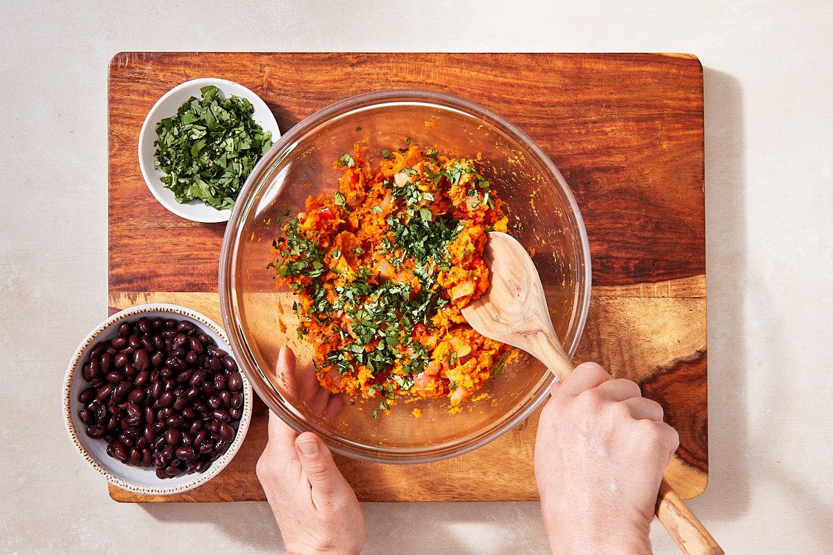 Smoky Sweet Potato And Black Bean Enchiladas Step 2- Preparing enchilada filling