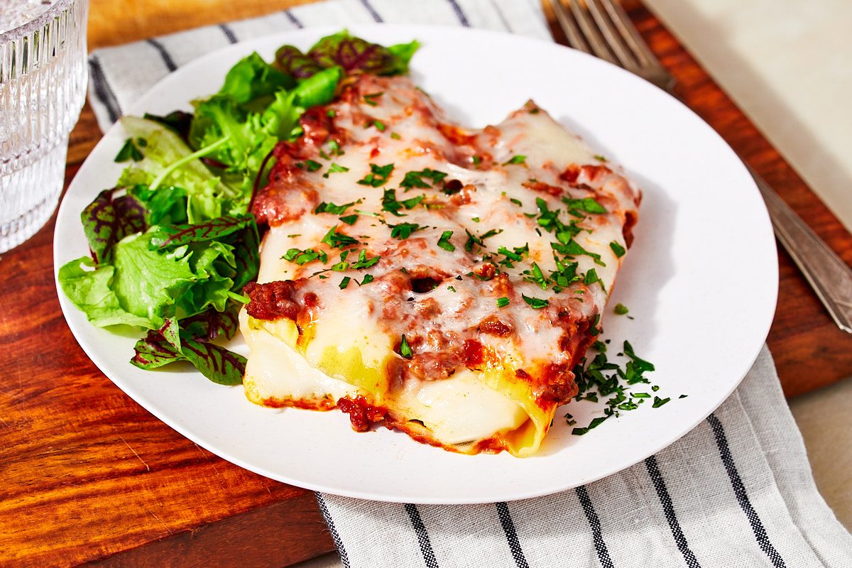 String Cheese Manicotti Hero- Two manicotti plated