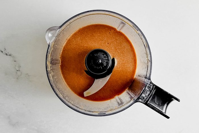 Teriyaki sauce in a food processor for Taste of Home teriyaki meatballs.