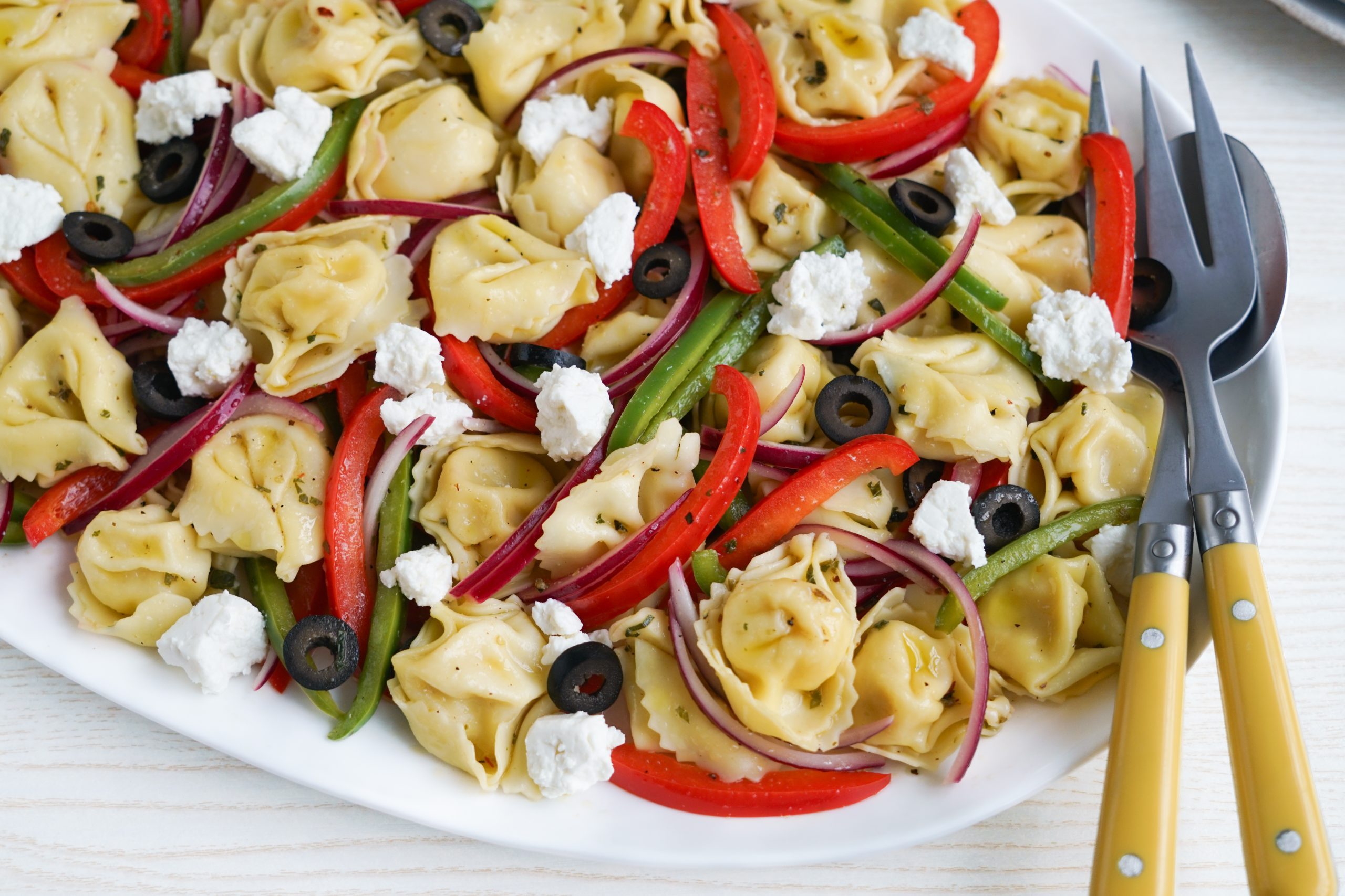 Tortellini pasta salad on a platter