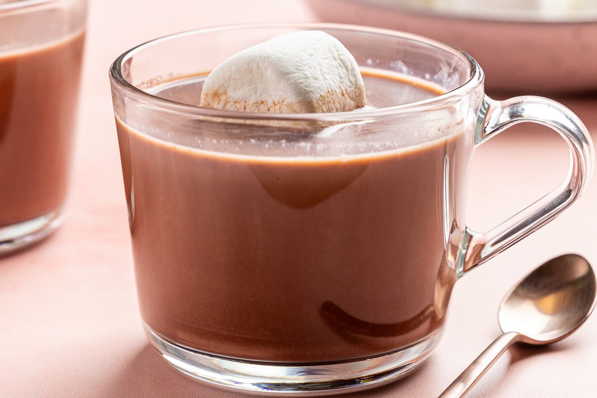 Taste of Home Vegan Hot Chocolate recipe photo of the finished recipe poured into mugs topped with marshmellows.