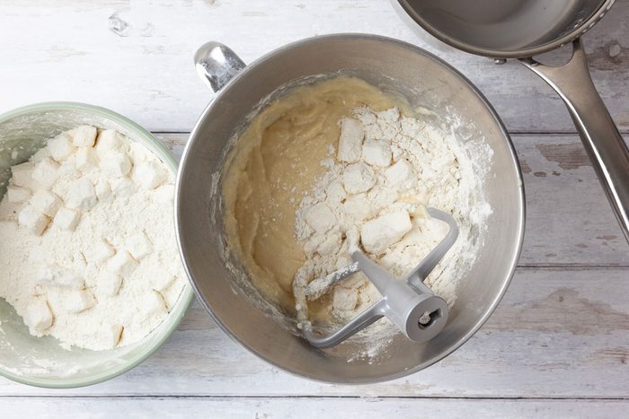 Step 2 of Taste of Home Bear Claw is to heat the cream, sugar and salt to 120°F to 130°. Add to the yeast mixture with one egg. Beat until smooth. Stir in the butter mixture just until moistened.
