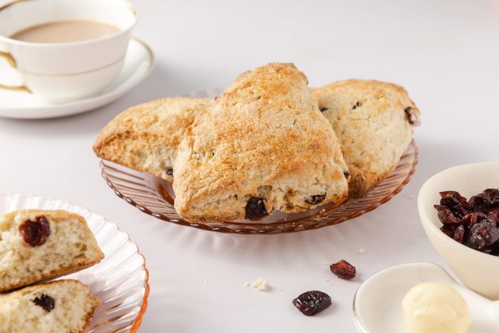 Scones baked served on plate.