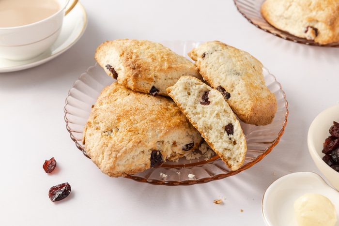 Scones baked served on plate.