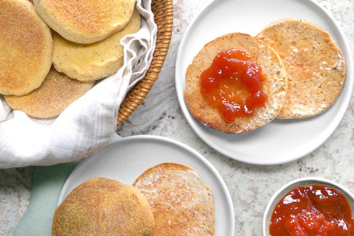 overhead shot of english muffins