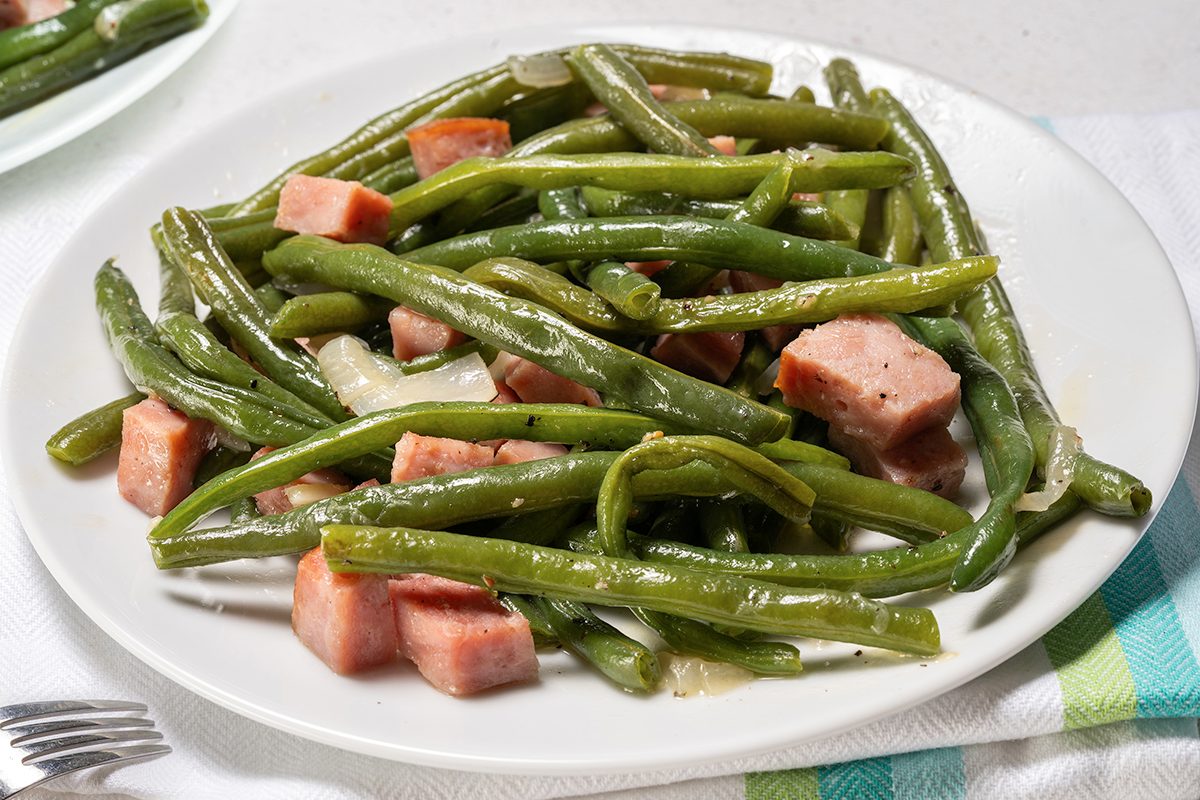 Green Beans And Ham on a plate
