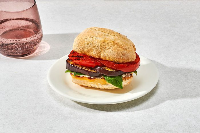 Eggplant sandwich served on a plate