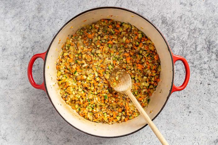 Taste of Home Mushroom Bolognese recipe photo of the sauteed veggies.