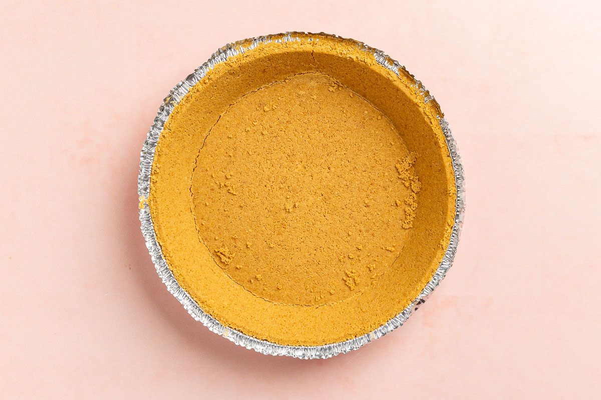 Taste of Home No Bake Blueberry Pie recipe photo of a graham cracker crust.