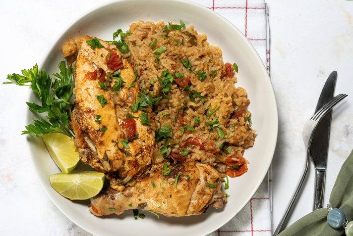 A plate with Spanish Chicken and Rice