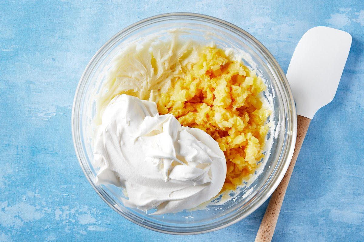Pineapple Fluff Step 2- ingredients in bowl prior to mixing