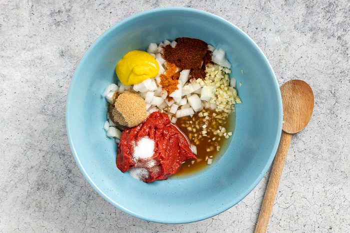 Taste of Home Pulled Chicken Sandwich recipe photo of making the making the barbecue sauce.