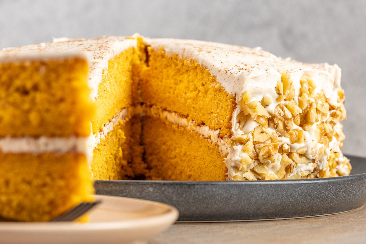 Taste of Home Pumpkin Pie Cake recipe photo of the finished recipe cut into slices.