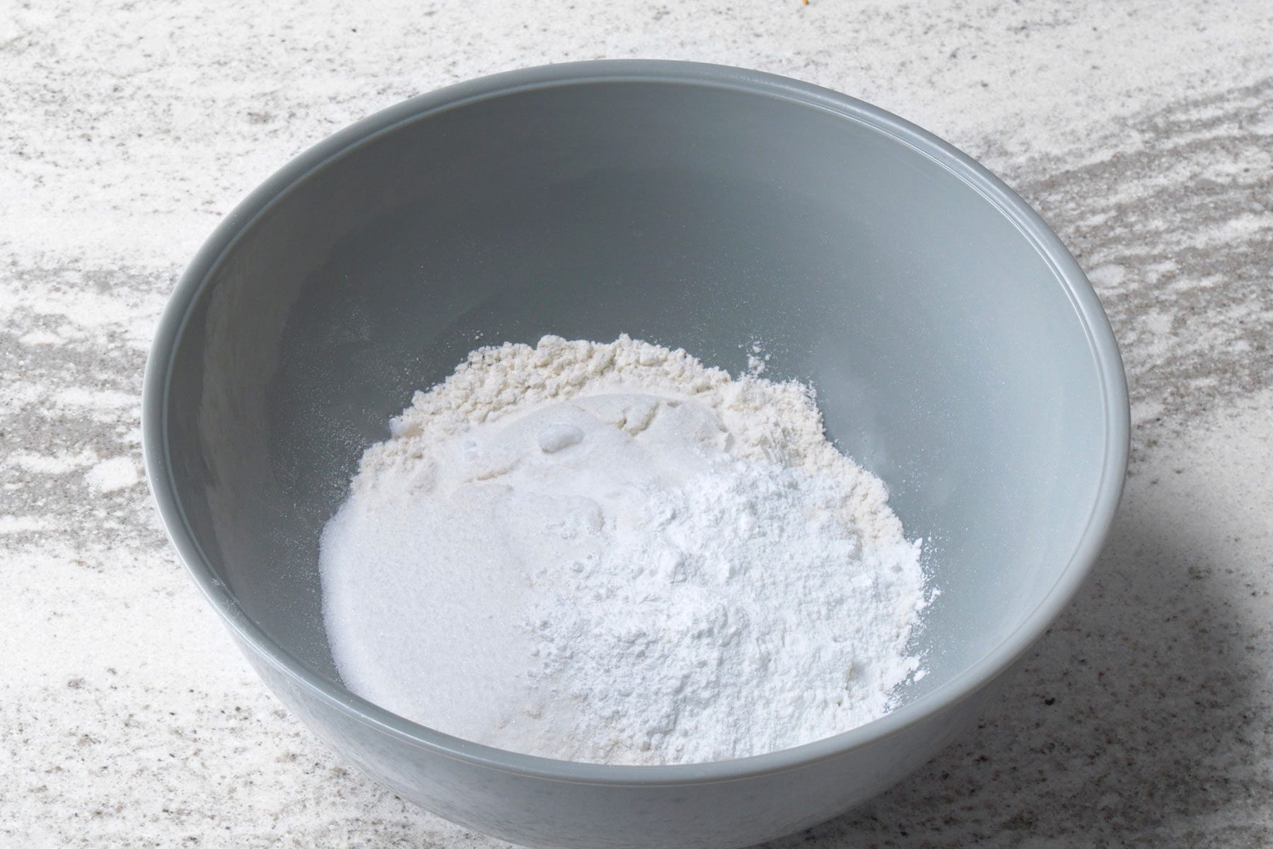 All-purpose flour, sugar, baking powder and baking soda in a large bowl.