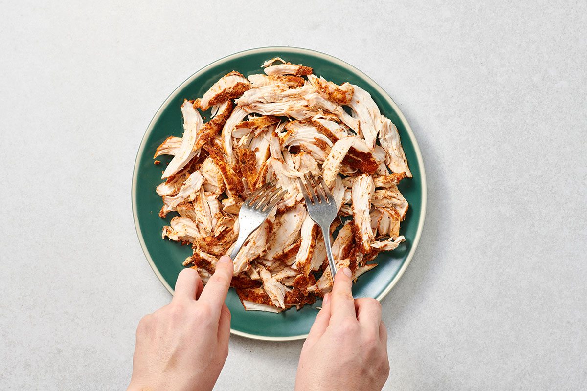 Shredded chicken breast on a plate