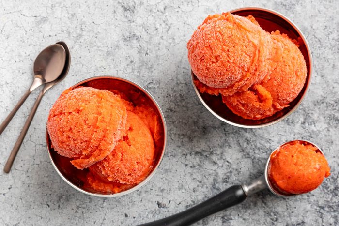 Taste of Home Strawberry Sorbet recipe photo of finished sorbet in sorbet cups.