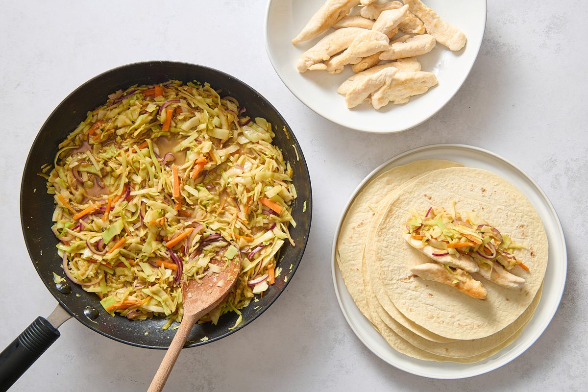 Assembling the Thai chicken wraps